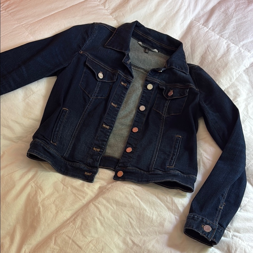 White House Black Market Black Jean Jacket Cropped Style